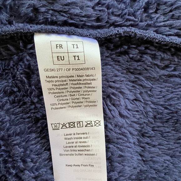 NWT! PRINCESS TAM-TAM Navy Sherpa Fleece Short Robe with Hood and Pockets - Picture 5 of 6